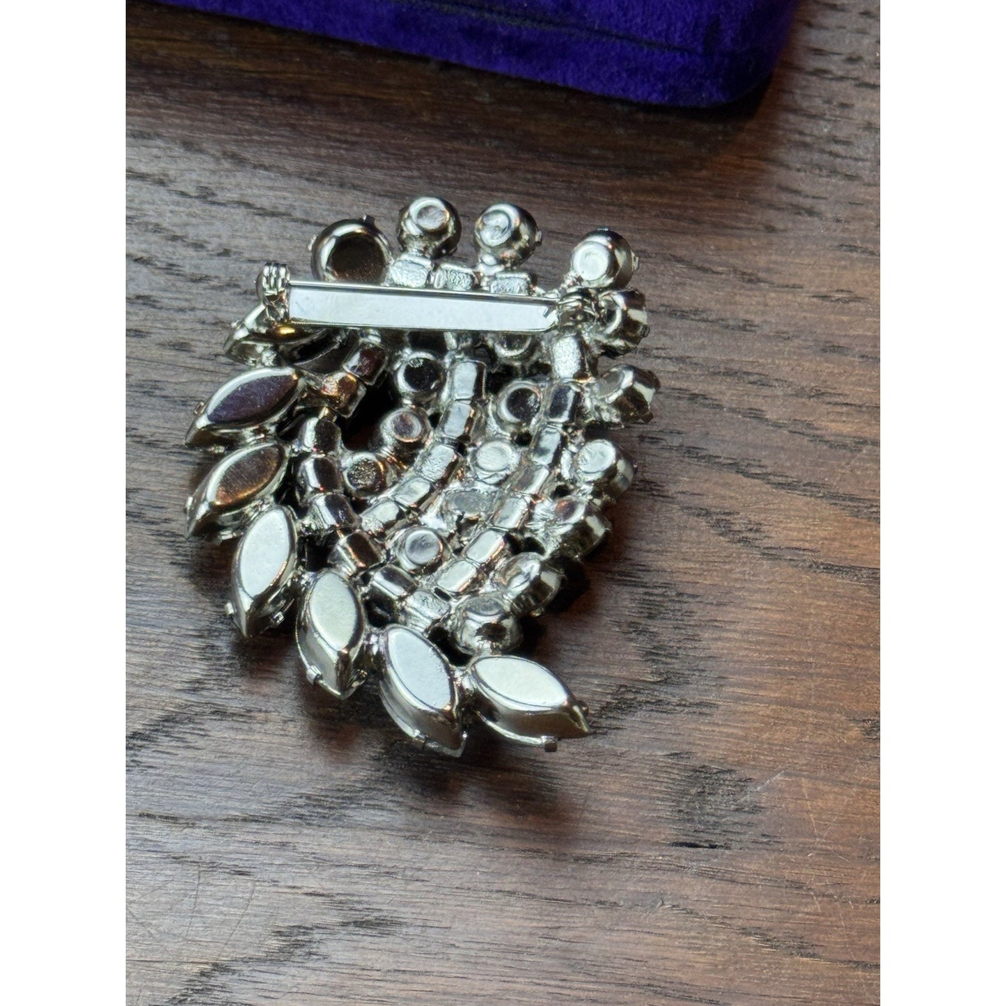 Vintage Brooch Clear Rhinestone Spray Silvertone 2.5” x 1.75”