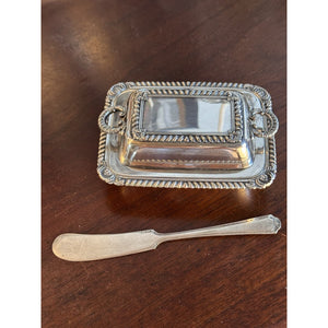 Silverplate Miniature Butter Dish With Lid & Spreader Vintage Set #A 4.5”