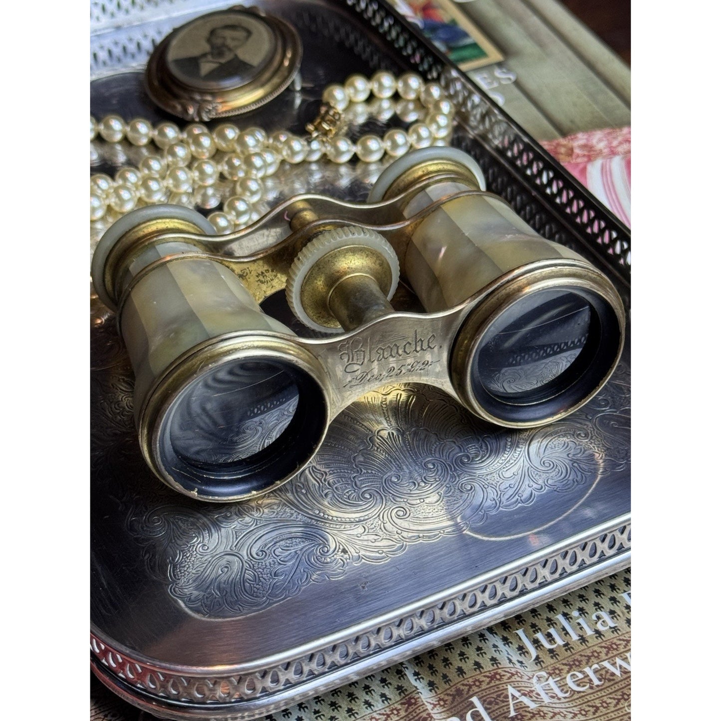 Antique Lemaire Paris Mother of Pearl Opera Glasses Binoculars Blanche CLEANED!