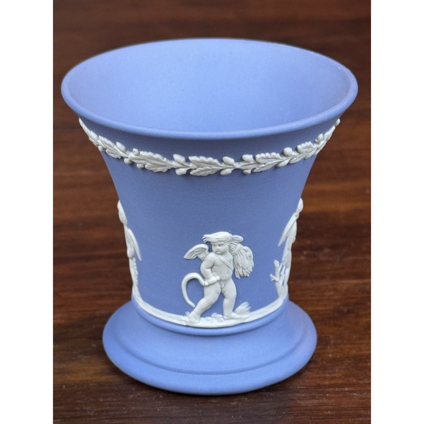 Vintage Wedgwood Blue Jasperware Small Vase Cherubs Putti Classical 3.5”