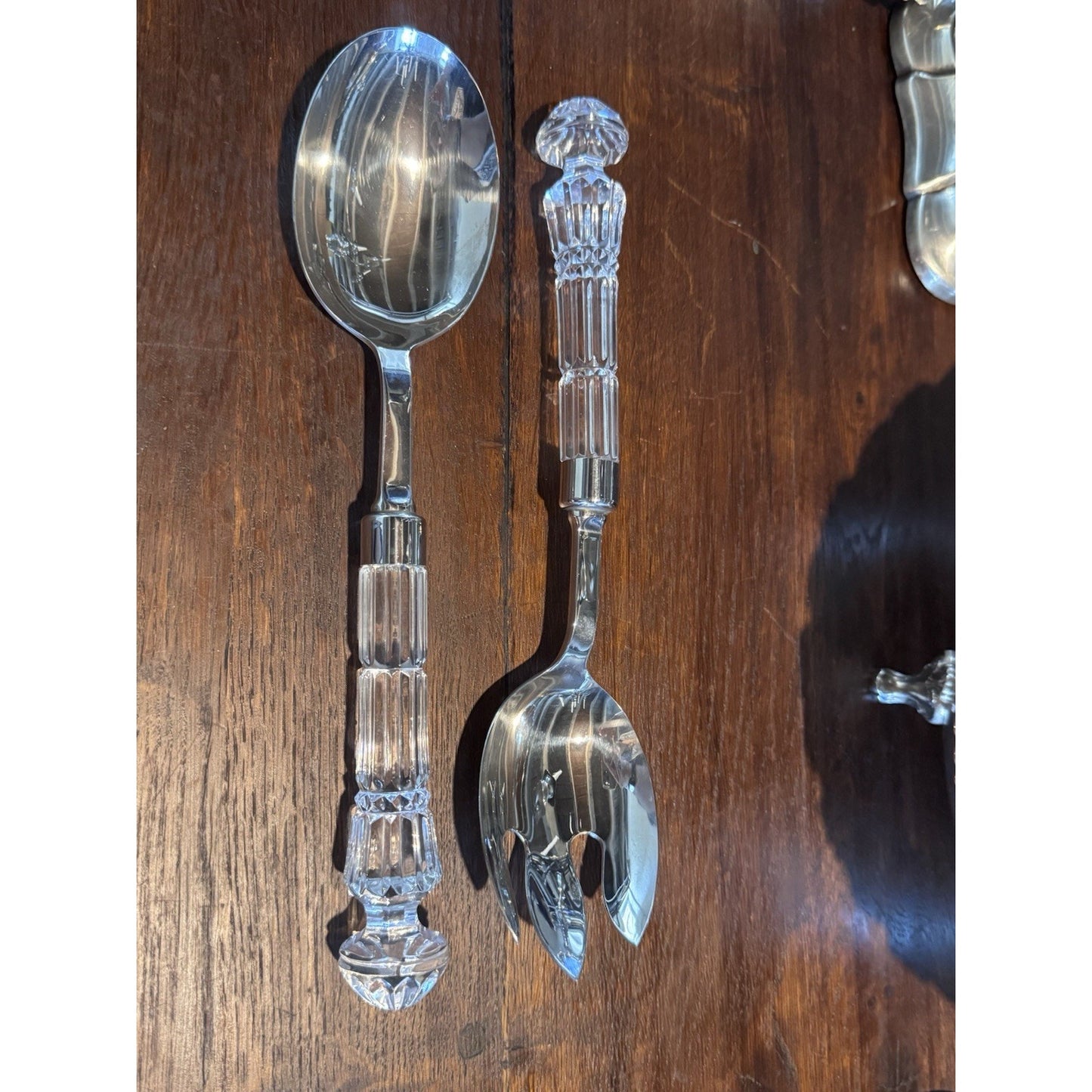 Vintage WATERFORD Crystal Salad Serving Set Fork Spoon Signed 10.75”