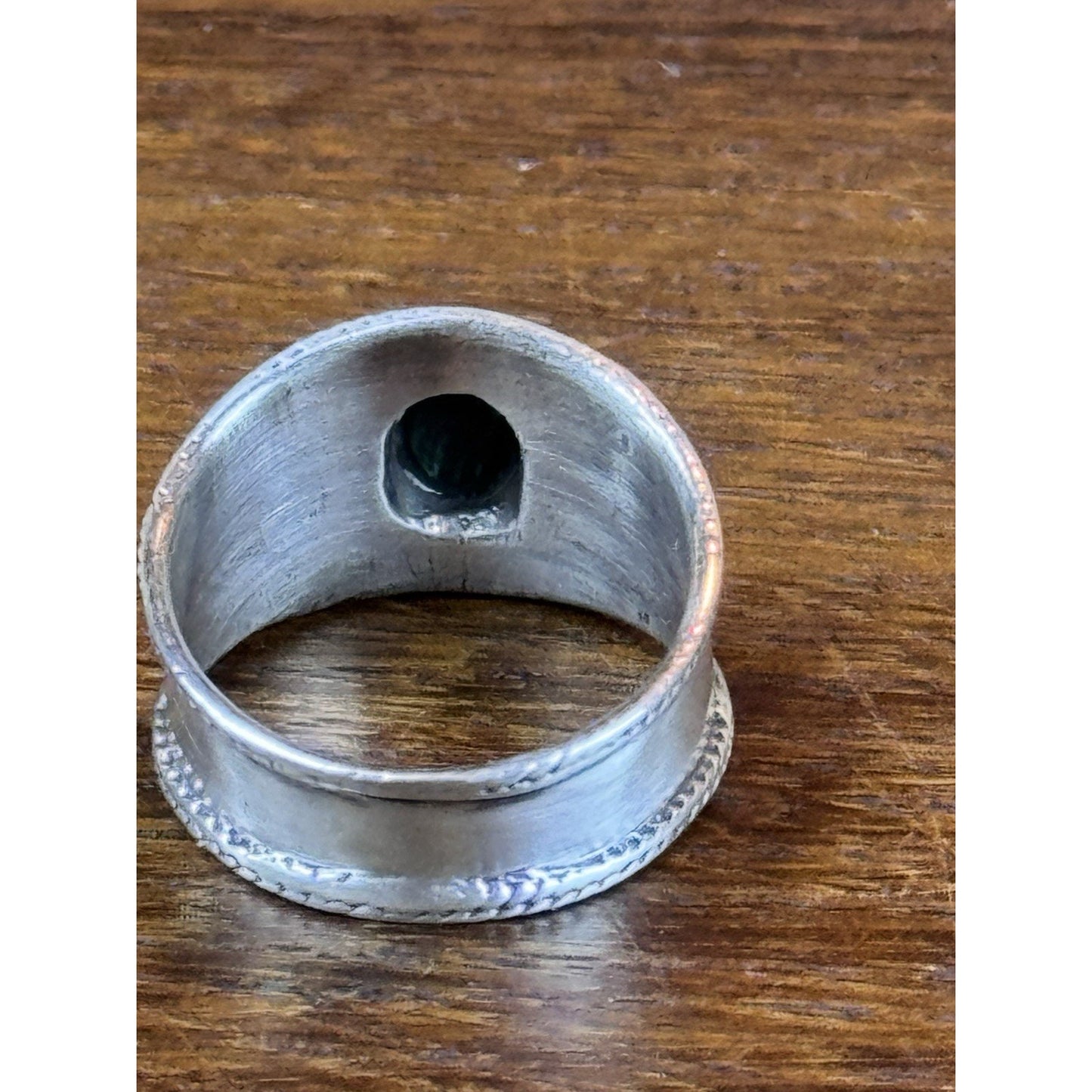 Vintage Sterling Silver 925 Green Stone Statement Ring Size 8.5 Wide Band