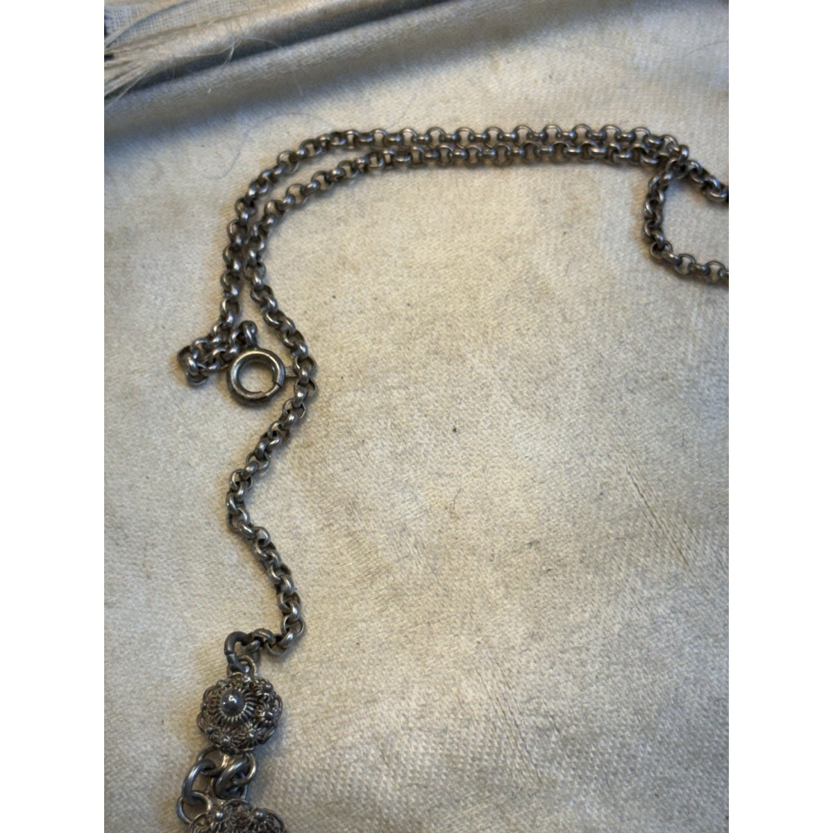 Dutch Button Necklace 835 Silver Filigree Graduated Floral Links Vintage 17.5”