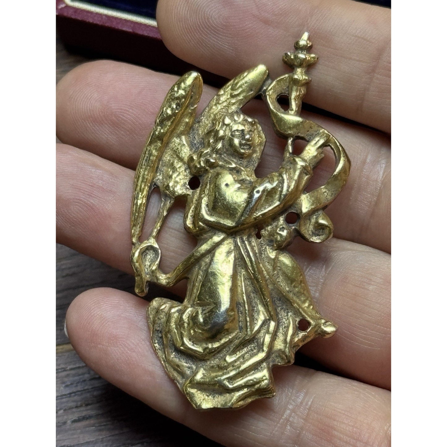 Vintage Alva Museum Replicas Angel Brooch Goldtone Figural Pin 2”