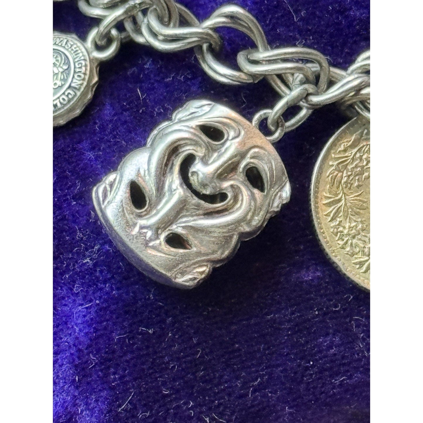 Sterling Silver Charm Bracelet 11 Charms Mechanical Typewriter 1960s 6.75”