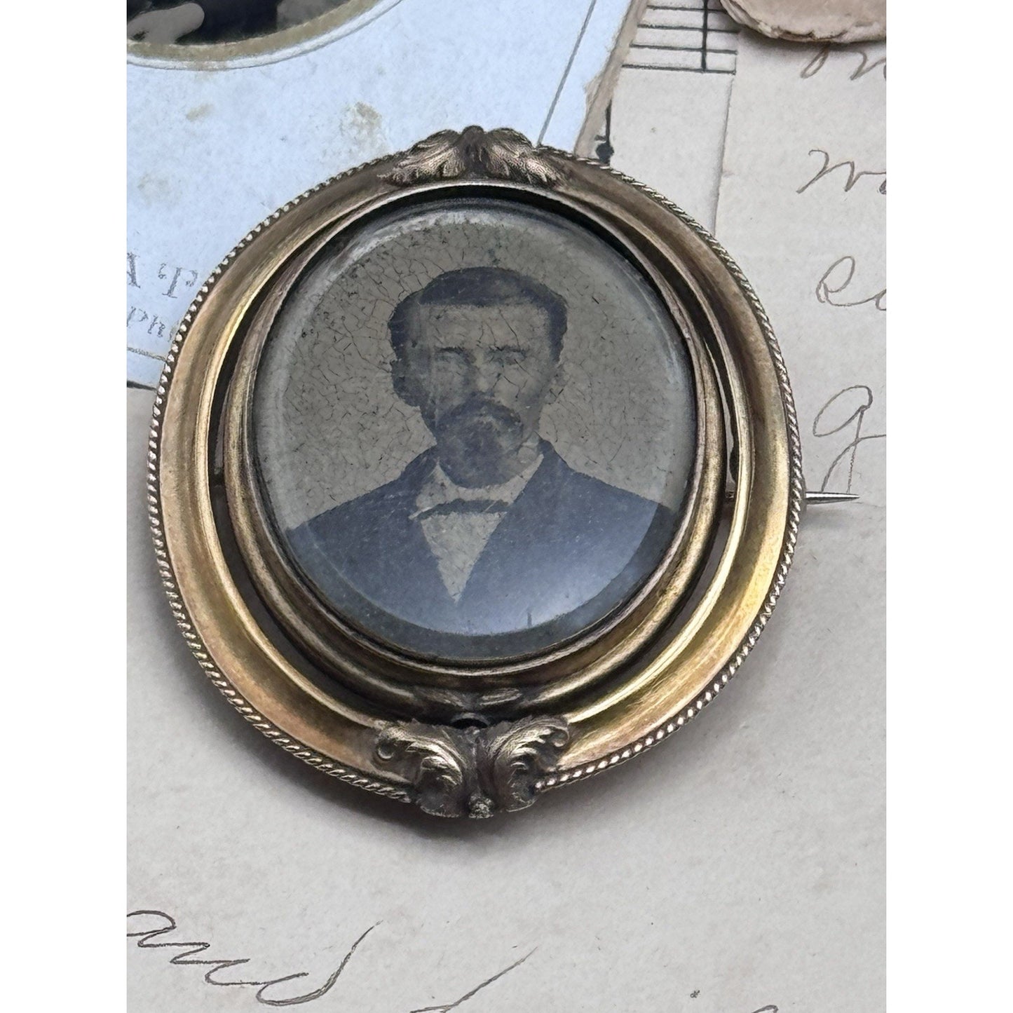 Victorian Gold Filled Mourning Brooch Swivel Hair Photo Portrait 2” ANTIQUE