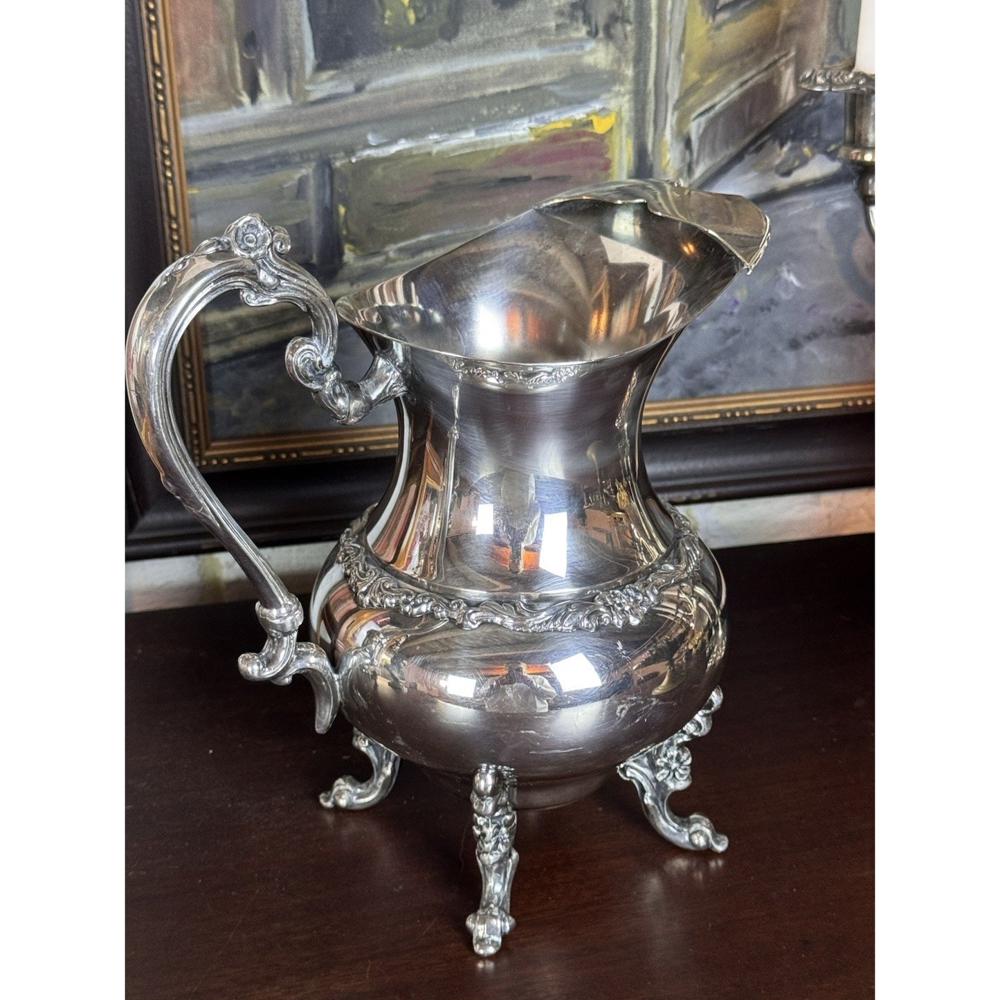 Silverplate Pitcher Footed Ornate Presentation Ewer Engraved 1972 10”h