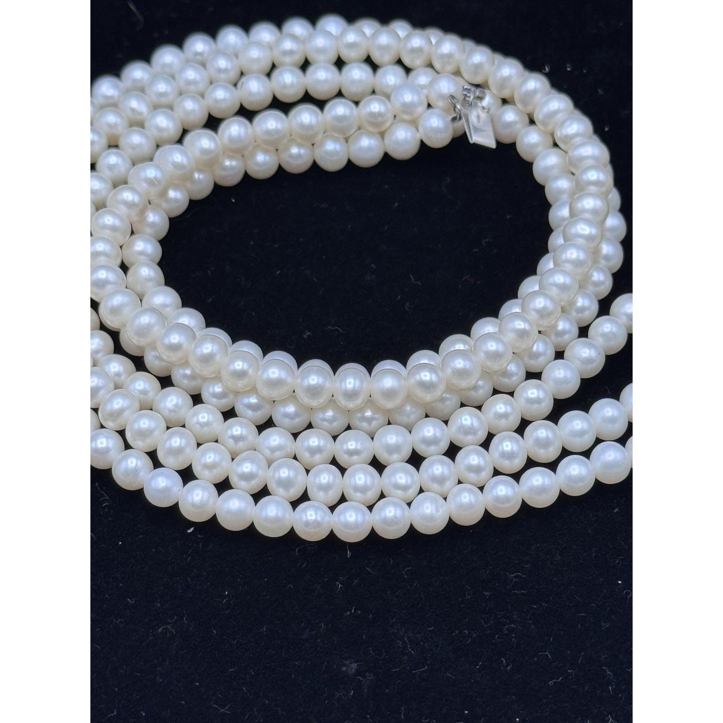 Vintage Cultured Pearl Necklace 3 Strand 16” White Pearls Silvertone Clasp