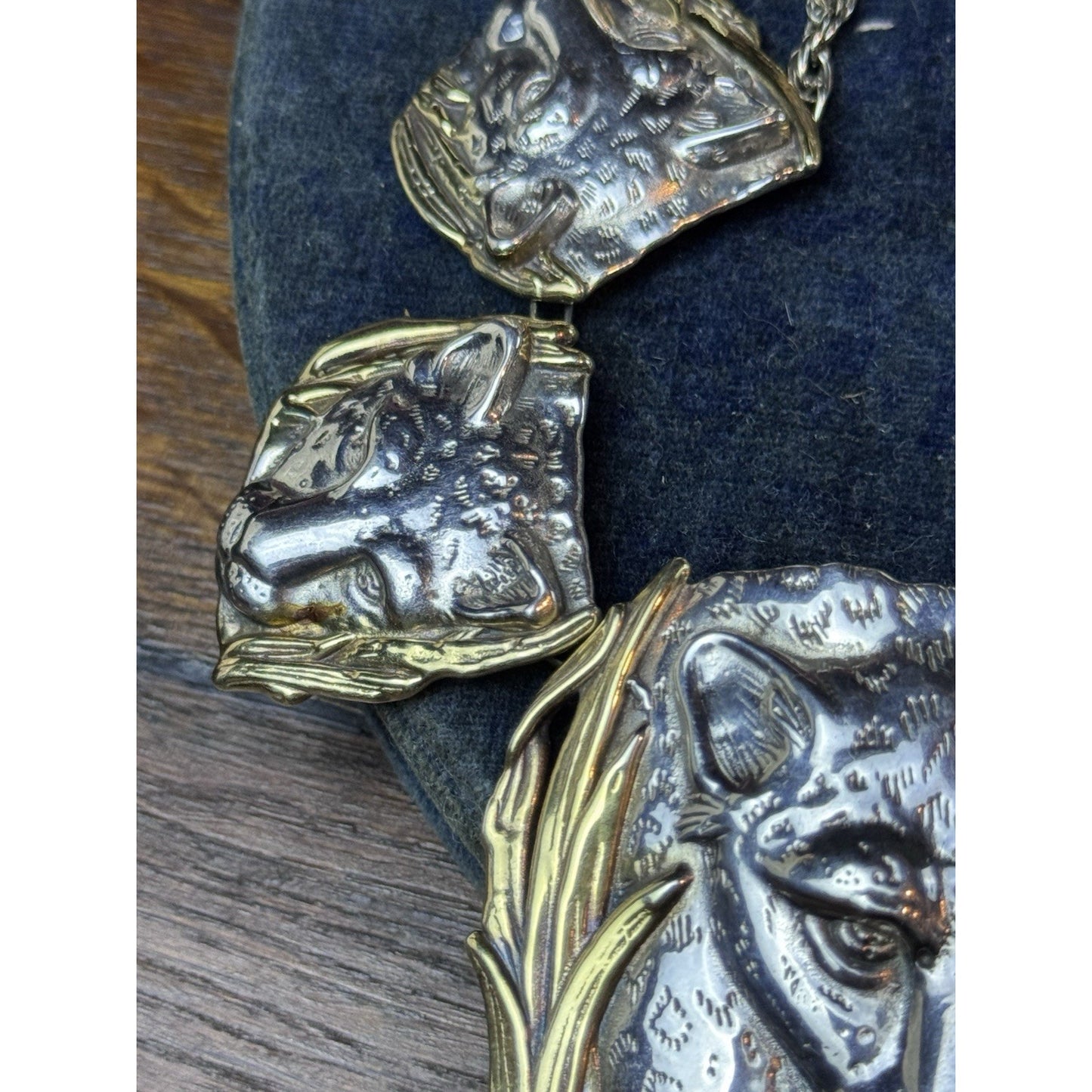 Sterling 925 Leopard Necklace Earrings Set Panther Big Cat Artisan Statement