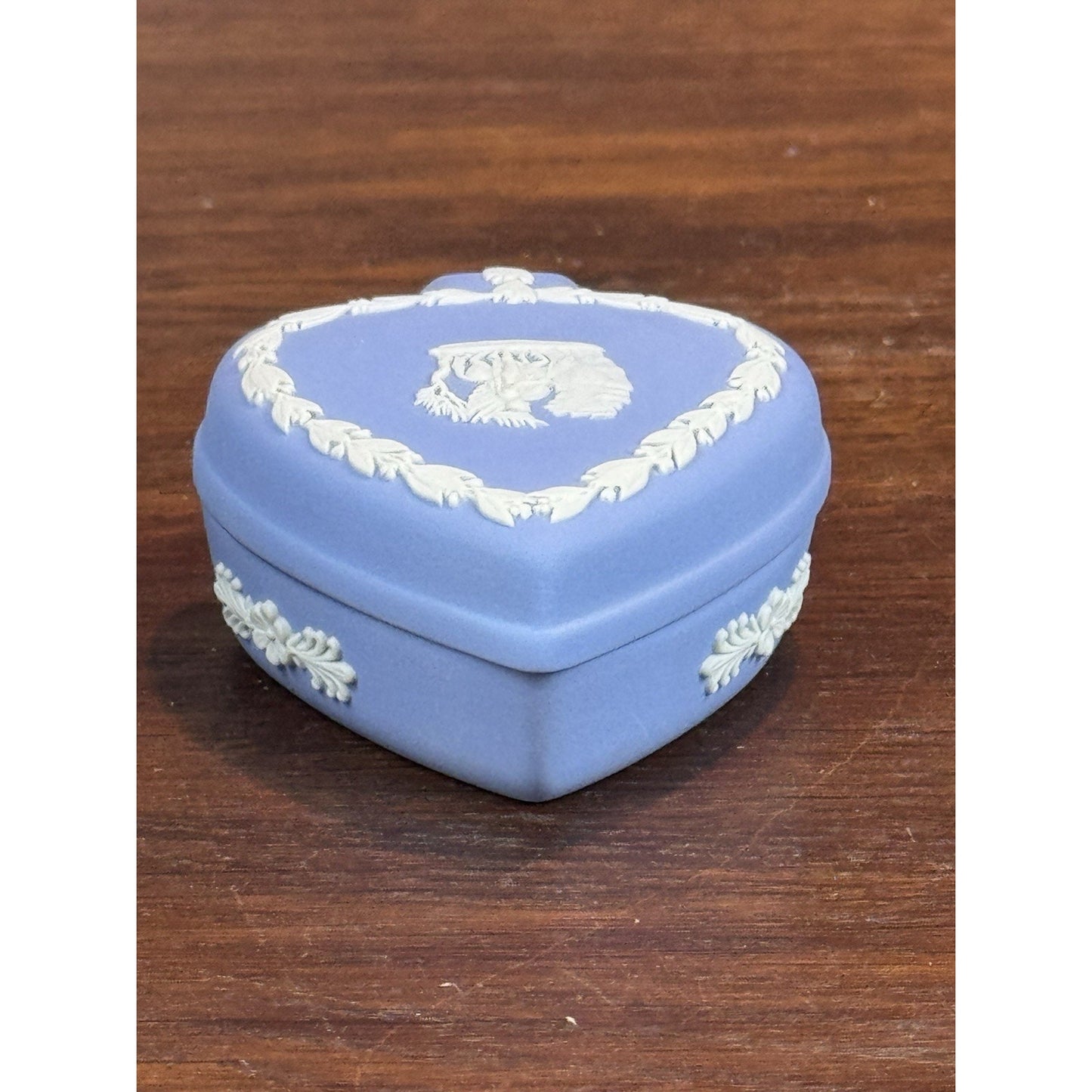 Vintage Wedgwood Jasperware Blue Spade Trinket Box Pegasus Lidded 3” England