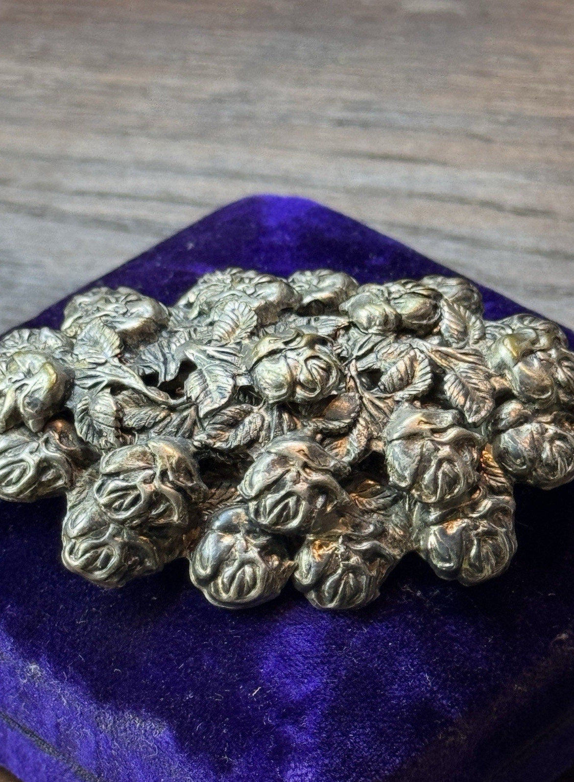 Vintage Brooch Silvertone Rose 3.5” Large Repoussé High Relief Floral Statement