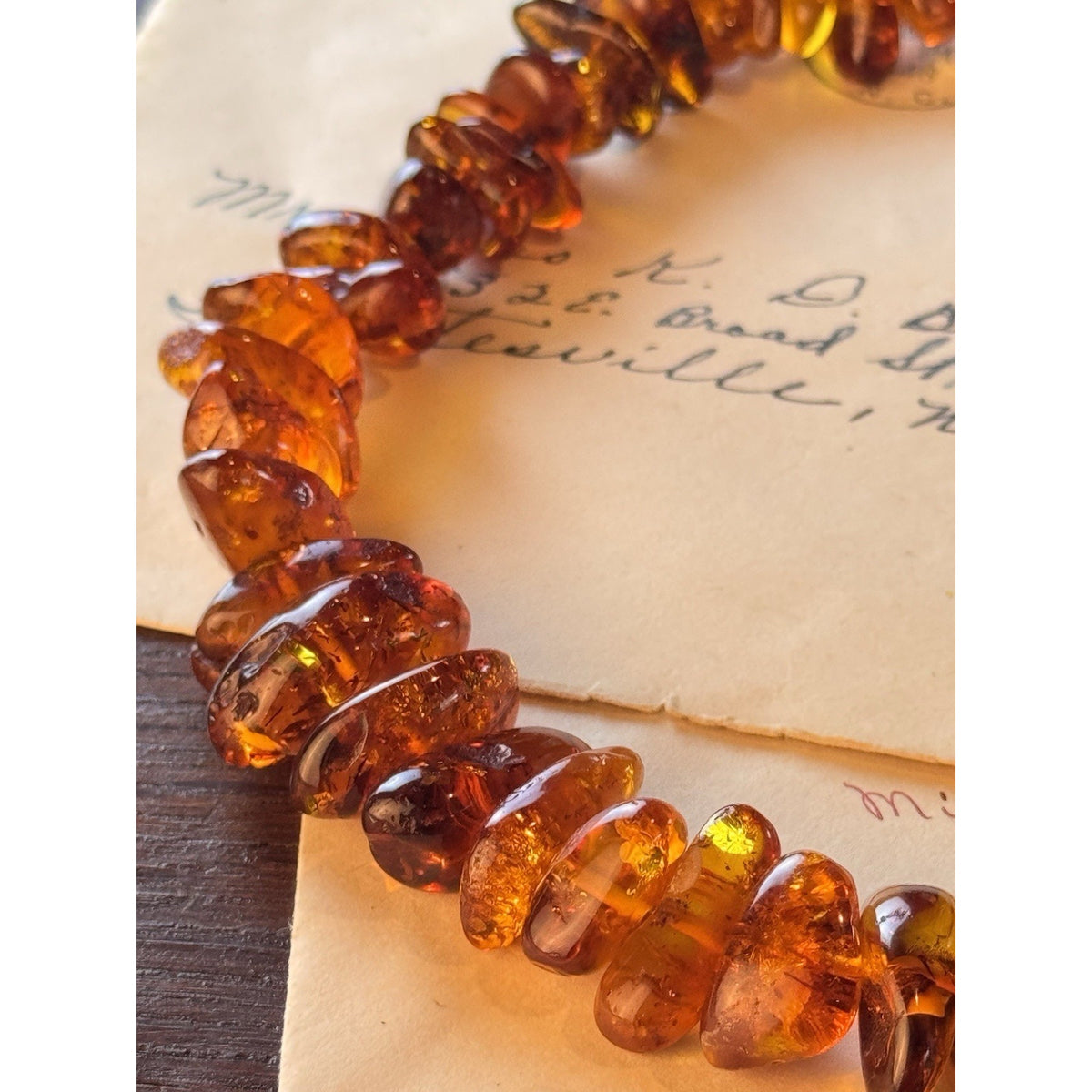 Vintage AMBER Necklace Chunky Graduated Nugget Beads Silvertone Clasp 16”