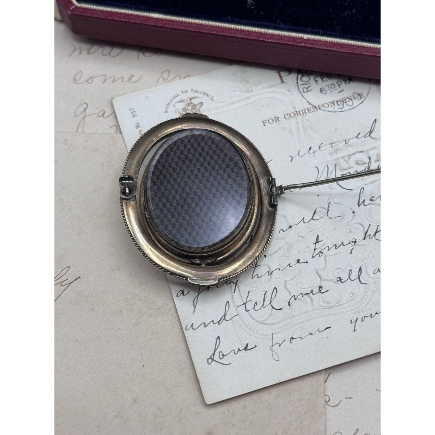 Victorian Gold Filled Mourning Brooch Swivel Hair Photo Portrait 2” ANTIQUE