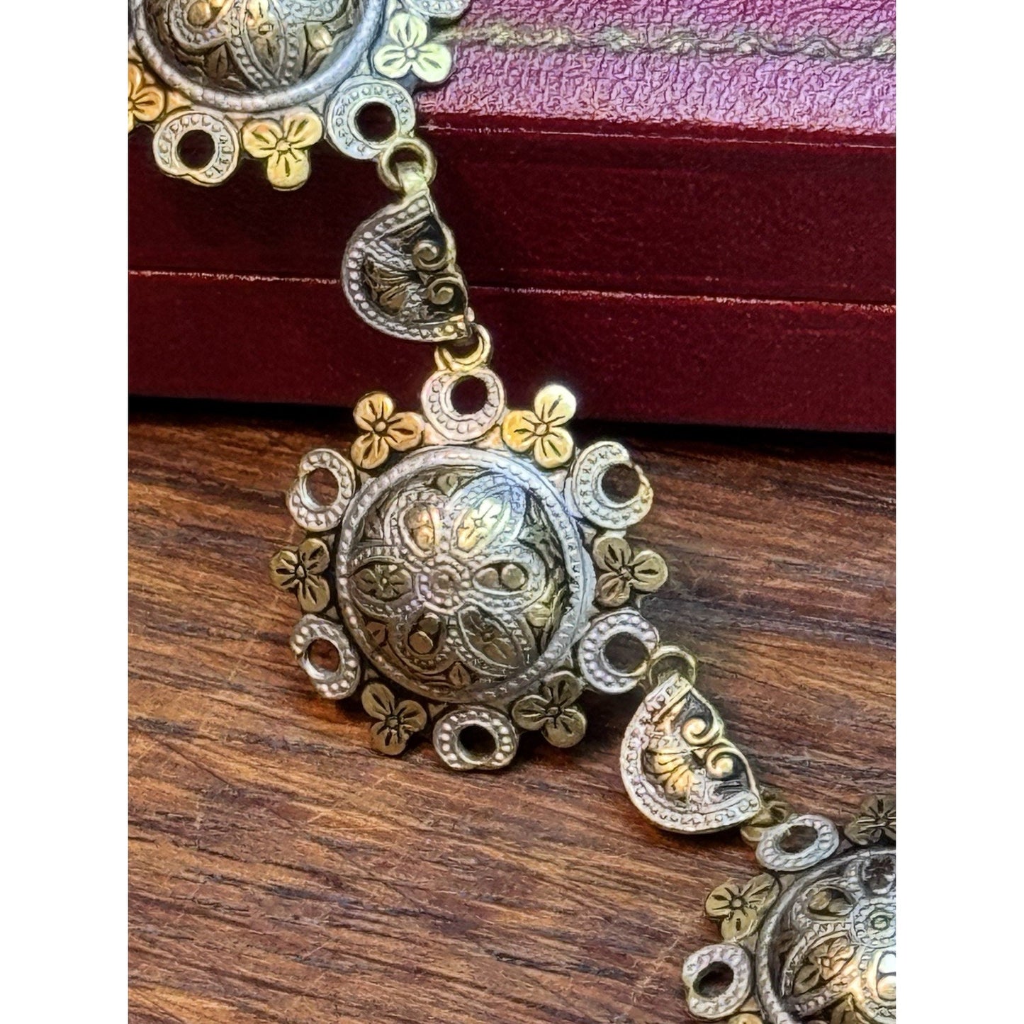 Vintage Damascene Necklace Toledo Spain Gold & Silver Tone Floral
