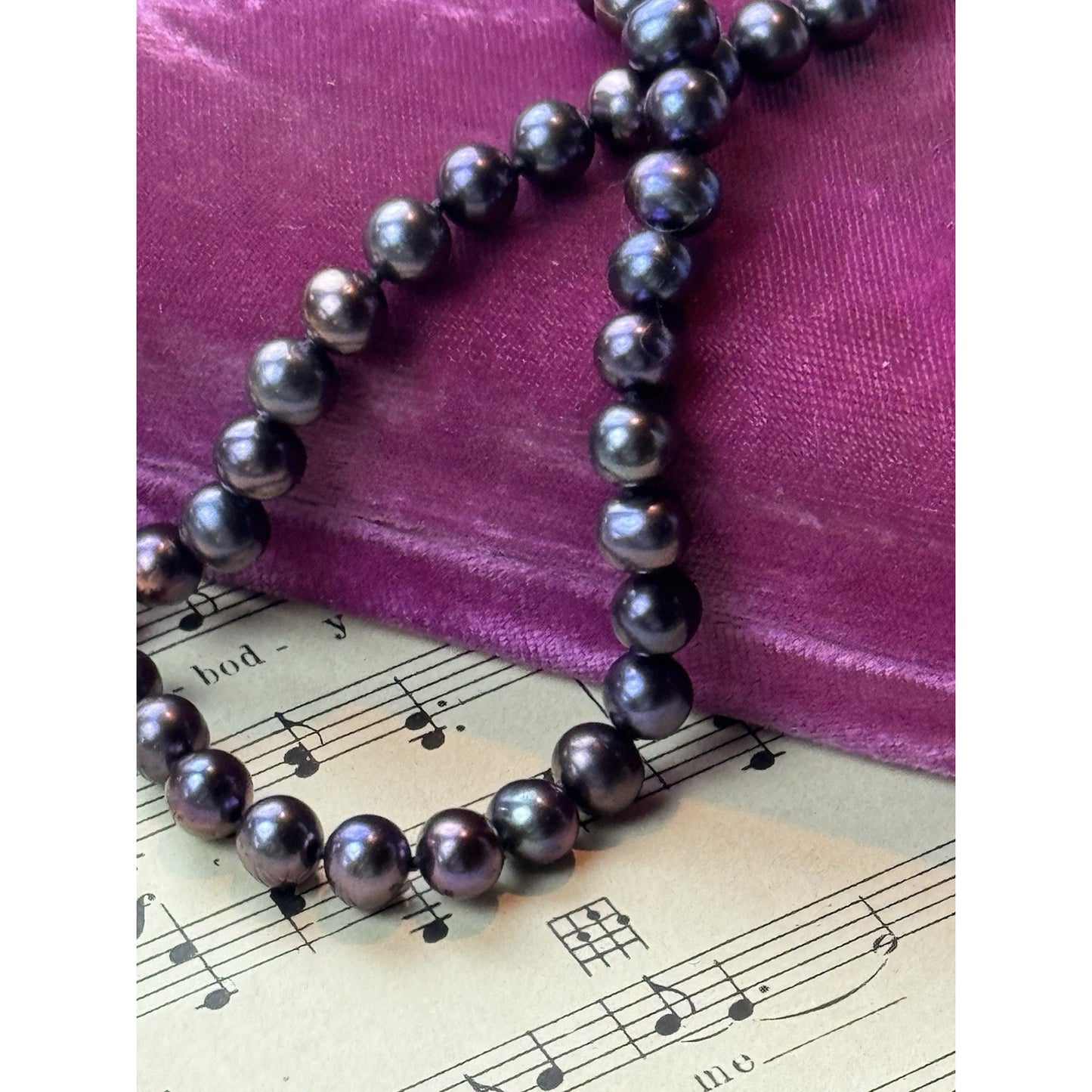Purple Cultured Pearl Necklace Sterling Silver Clasp 20” 7mm Vintage Jewelry