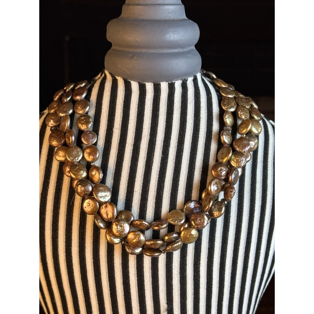 Silpada Bronze Coin Pearl Necklace 3 Strand Sterling Silver 11mm Extender 18”