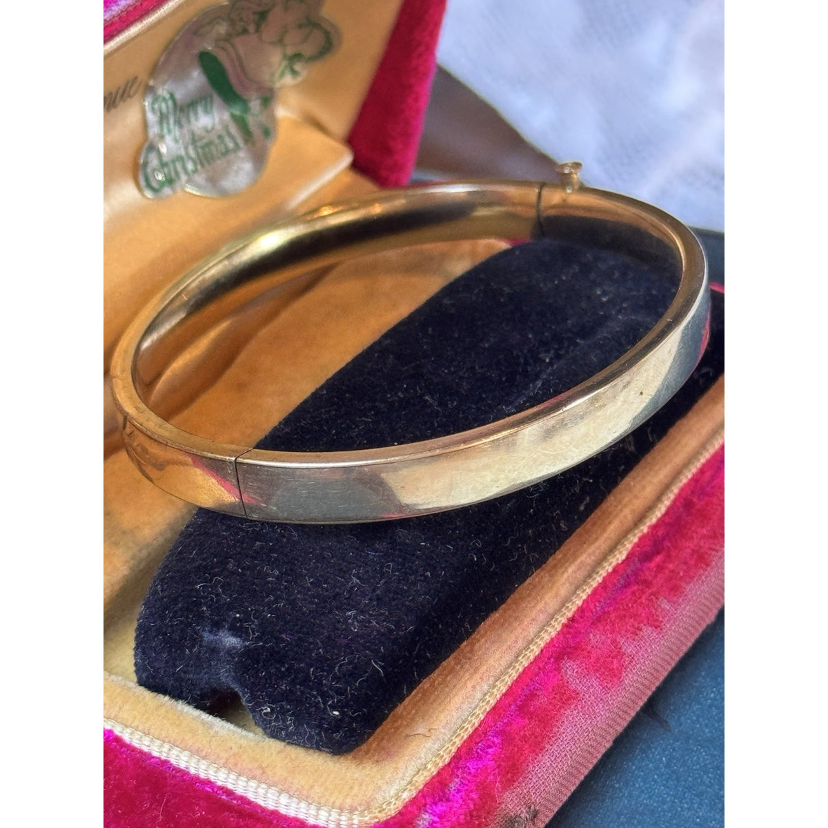 Gold-Filled Bangle Bracelet Engraved Leaf Design No Monogram Signed WEH GF 6.75”