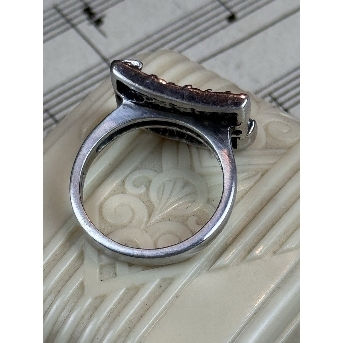 Sterling Silver Blue Clear Rhinestone Statement Ring Vintage 925 Size 7