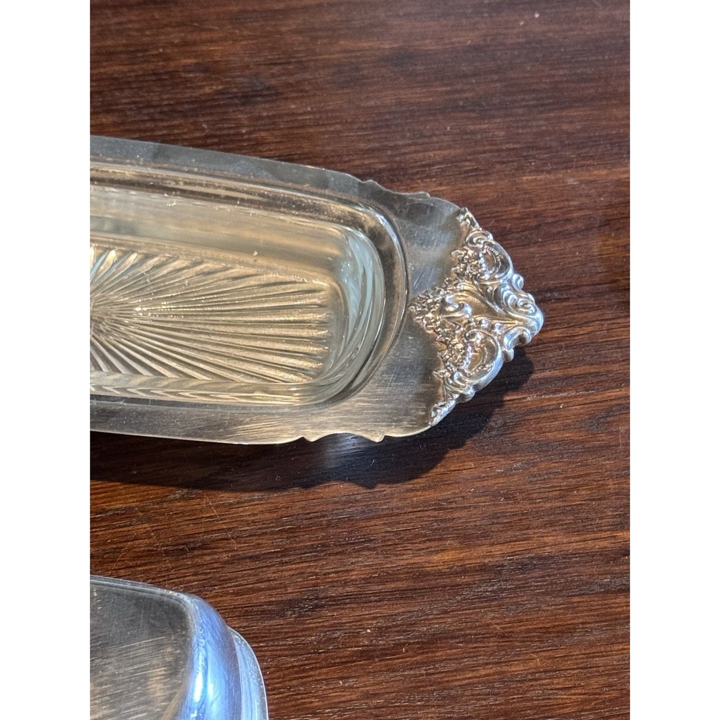 Silverplate Butter Dish Wallace Baroque Original Glass Insert VINTAGE