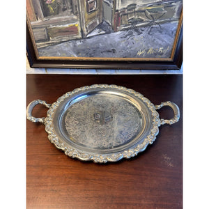Silverplate Round Serving Tray Rose Border Handled Elegant Tableware