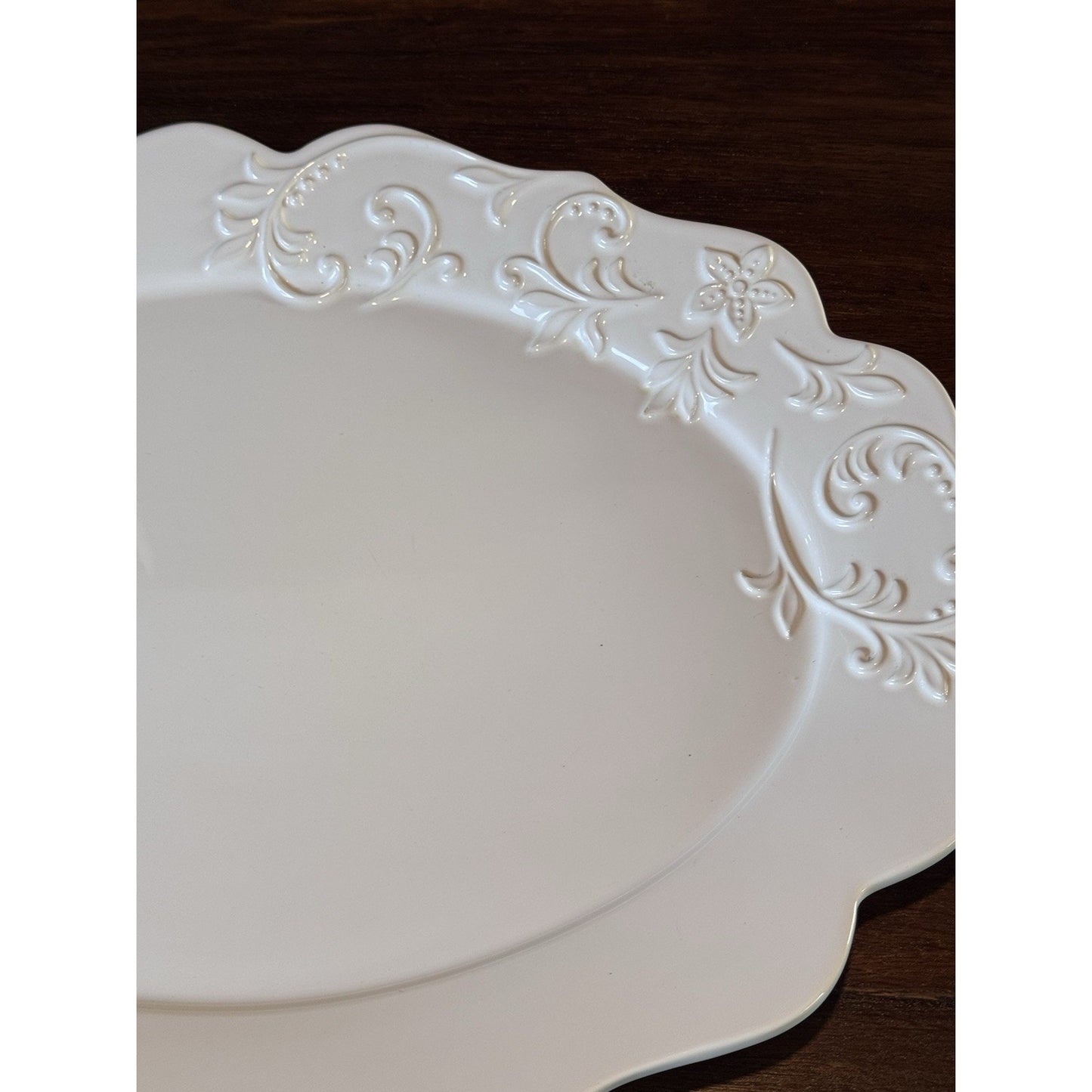 White Ceramic Serving Platter SERIAT Portugal Scalloped Floral 19.25”