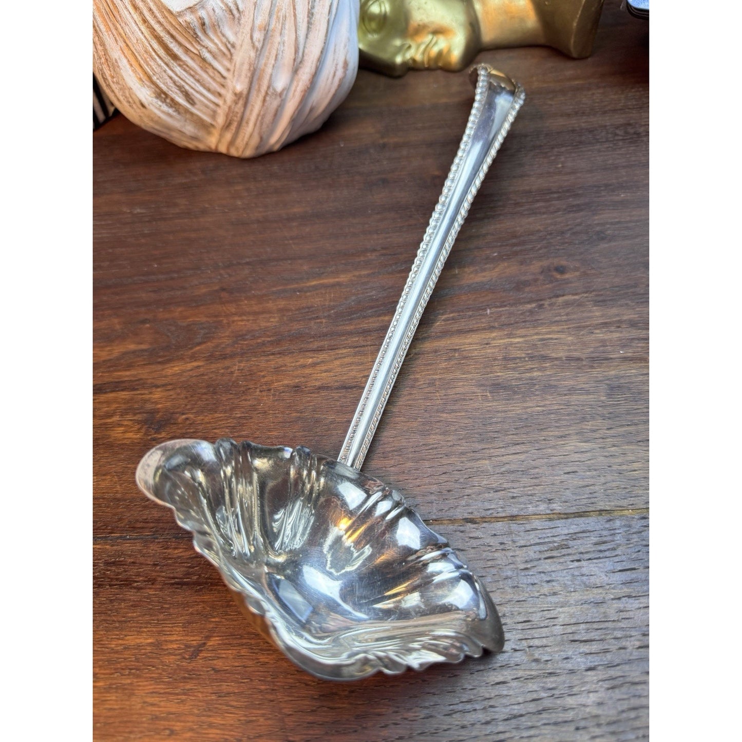 Silverplate Serving Ladle 13" Large Shell Bowl Victorian Art Nouveau Style