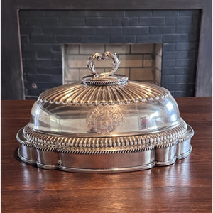 Antique Sheffield Silver Plate Food Dome with Heraldic Engraving