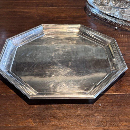 Silverplate Octagonal Serving Tray Butler Tray 13.5” Vintage Tea Coffee Tray