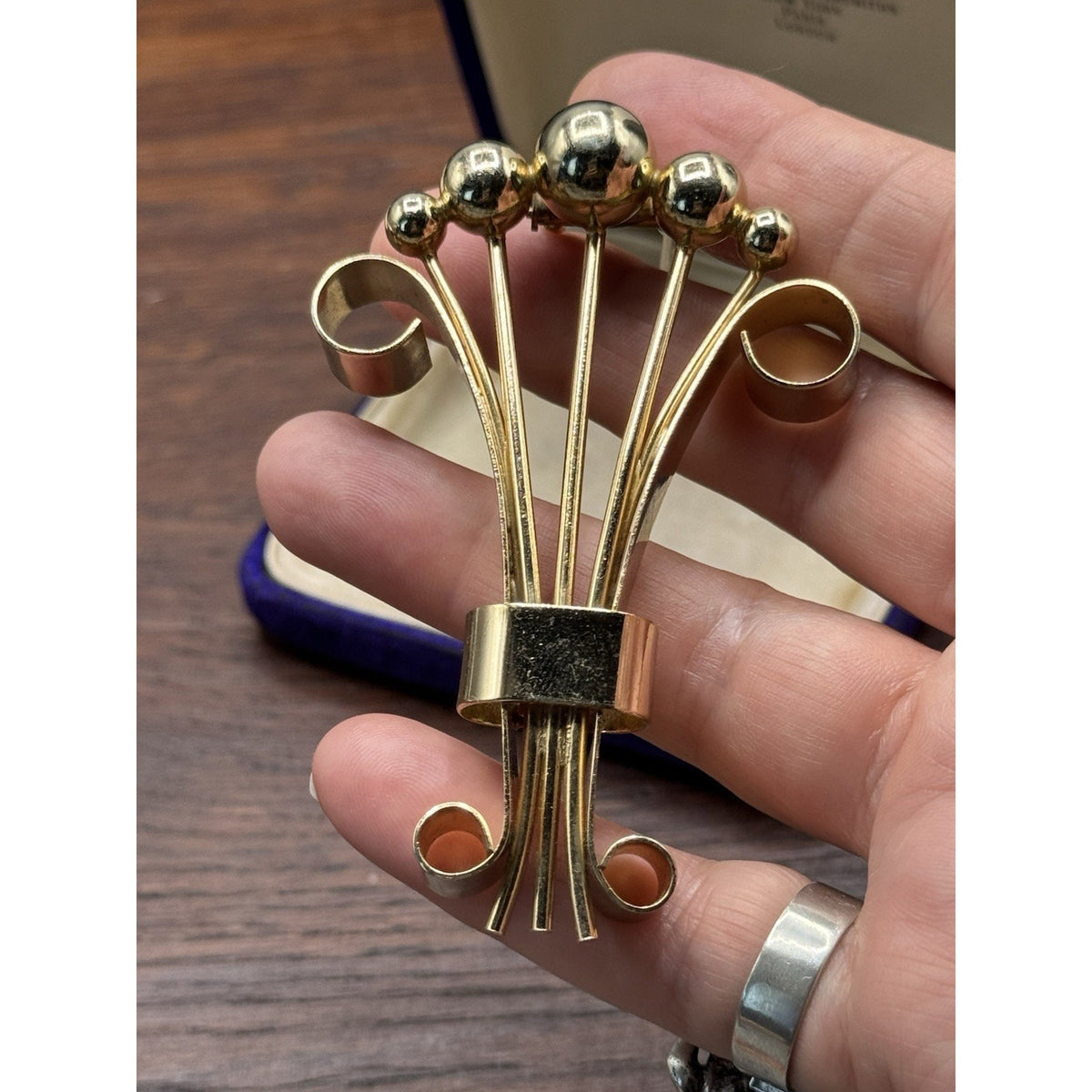 Vintage Napier Fur Clip Signed Goldtone Modernist Atomic Statement 3.25” x 2.25”