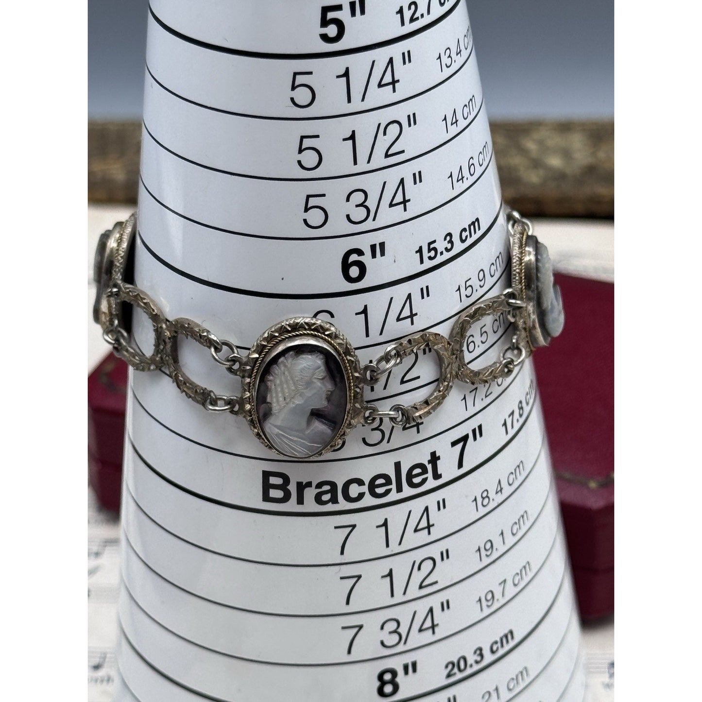 VINTAGE Cameo Parure 800 Silver Abalone MOP Bracelet Earrings Necklace