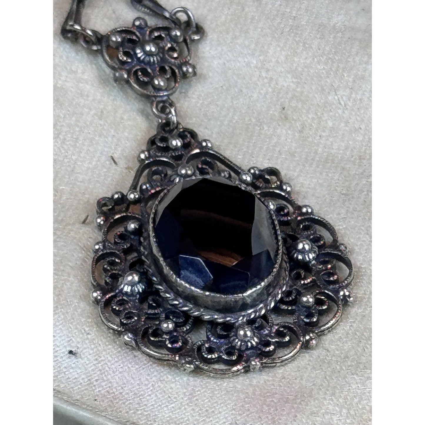 VTG Danecraft Sterling Silver Hematite Ornate Filigree Necklace w/ Original Tag