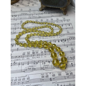 Vintage Lemon Glass Bead Necklace Faceted Graduated 27” No Clasp Czech Style