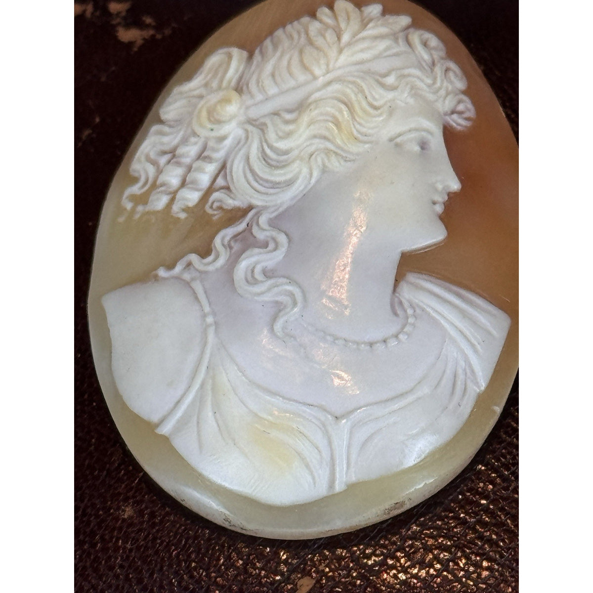 Victorian Shell Cameo Loose Carved Classical Woman Maiden Portrait 2” ANTIQUE