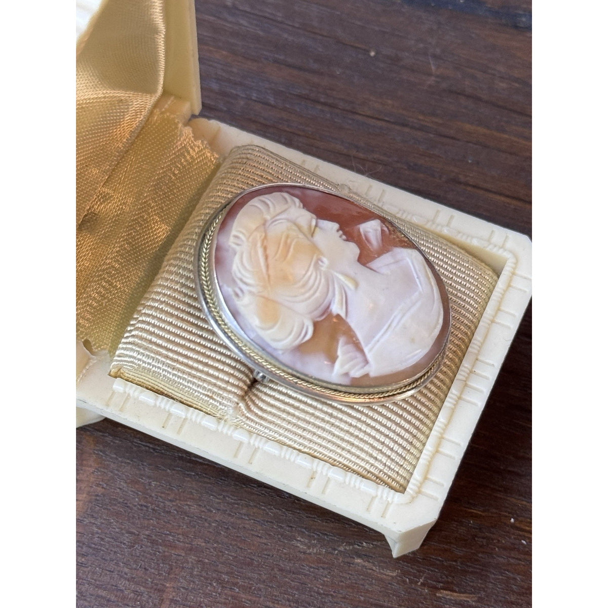 Vintage 800 Silver Shell Cameo Brooch Pendant Hand Carved Lady 1.25”