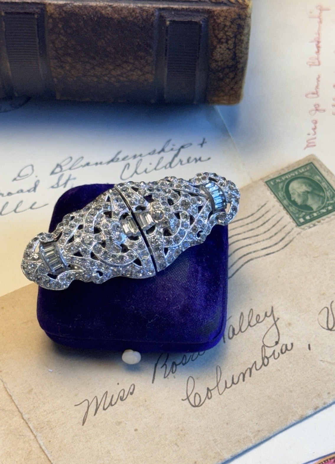 Coro DUETTE Dress Clip Brooch Art Deco Rhinestone Patent 179886