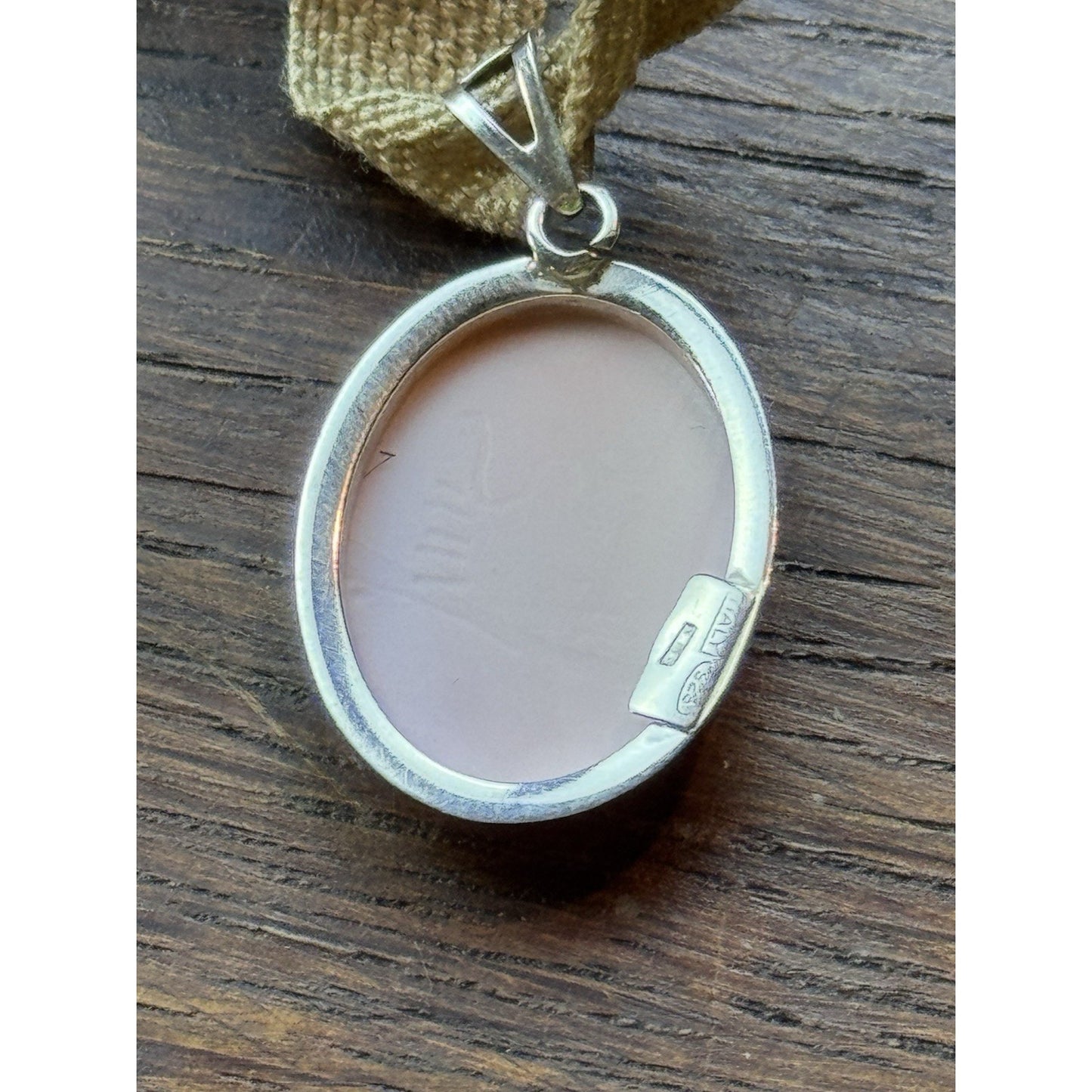 Sterling Silver Pink Cameo Pendant 1” Hand Carved Italy Artist Signed 925