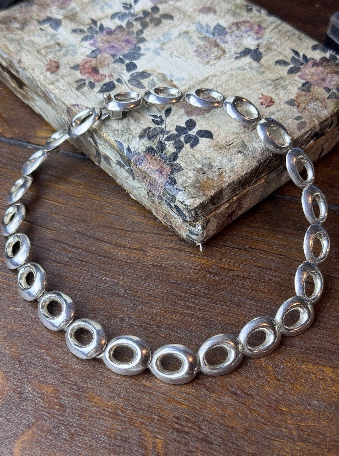 Vintage Mexican Sterling Silver Modernist Link Necklace TP-22 16.5”