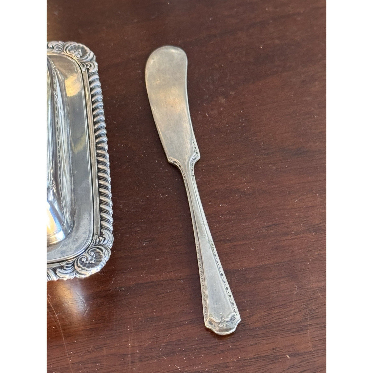 Silverplate Miniature Butter Dish With Lid & Spreader Vintage Set #A 4.5”
