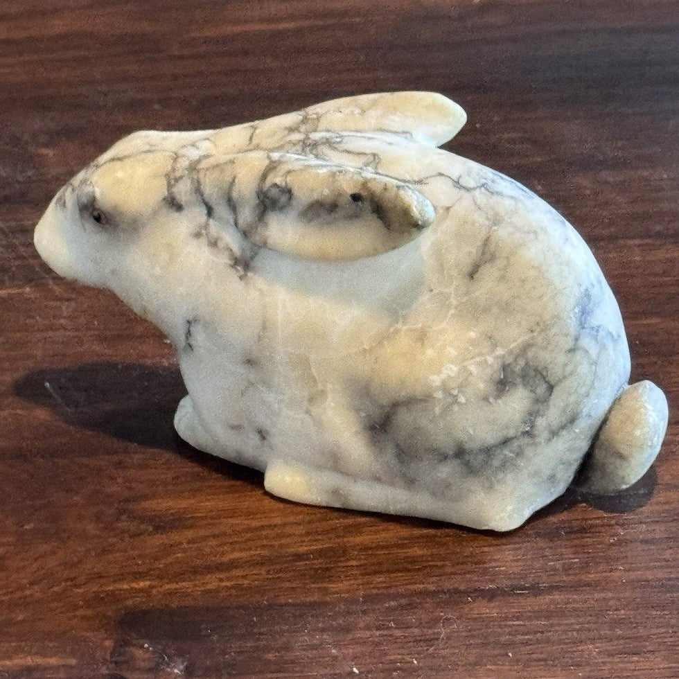 Alabaster Rabbit Figurine Hand Carved Marble Stone Bunny Sculpture 5.5”