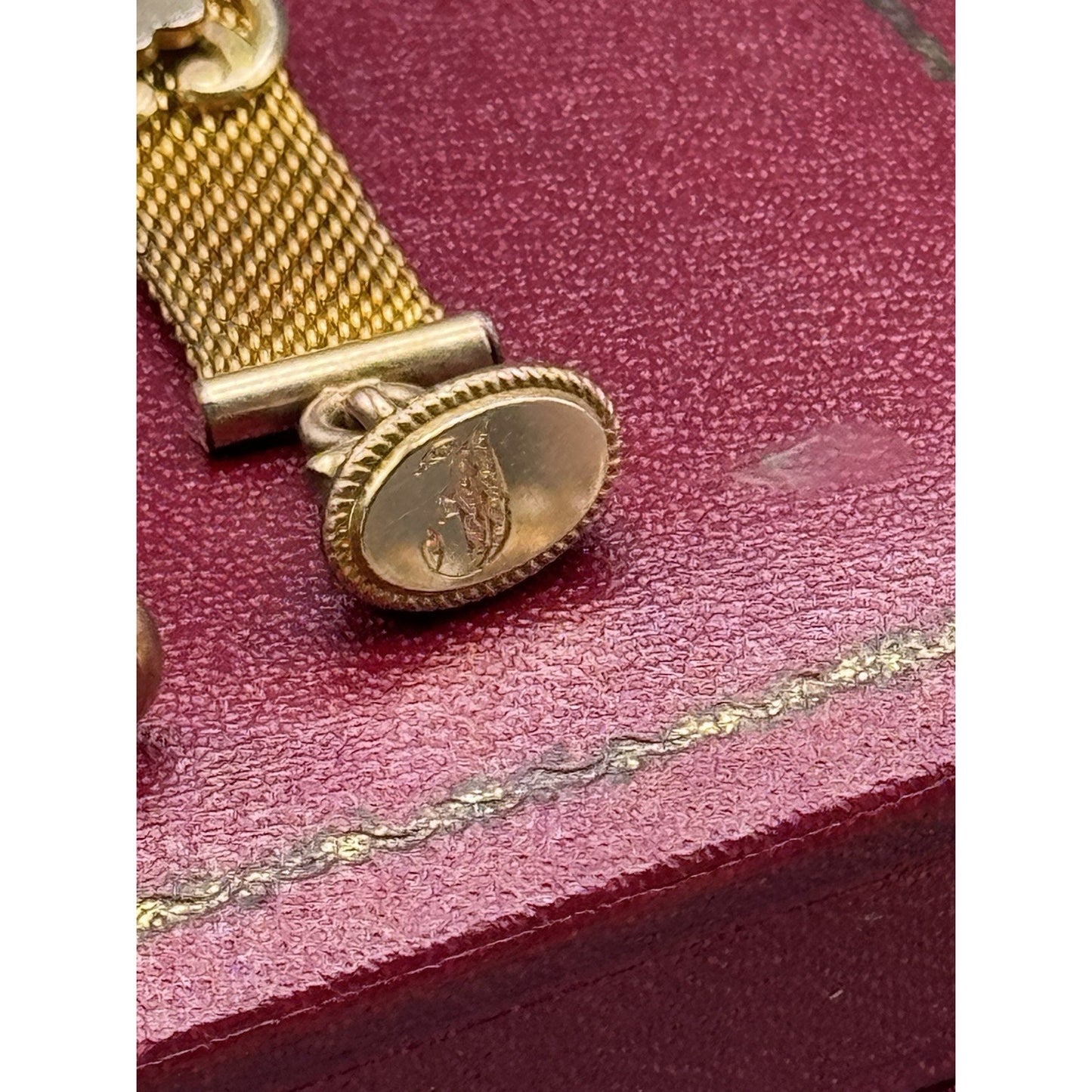 Gold-Filled Watch Fob Strap Monogram Mesh Chain Dog Clip 5.5” HFB Vintage