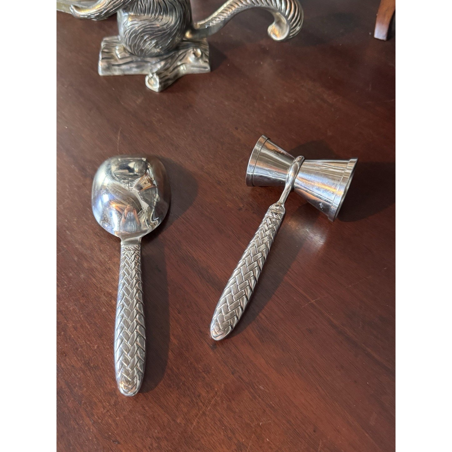 Ralph Lauren RLL Barware Ice Scoop Jigger Set 8” Equestrian Braid 18/8 Stainless
