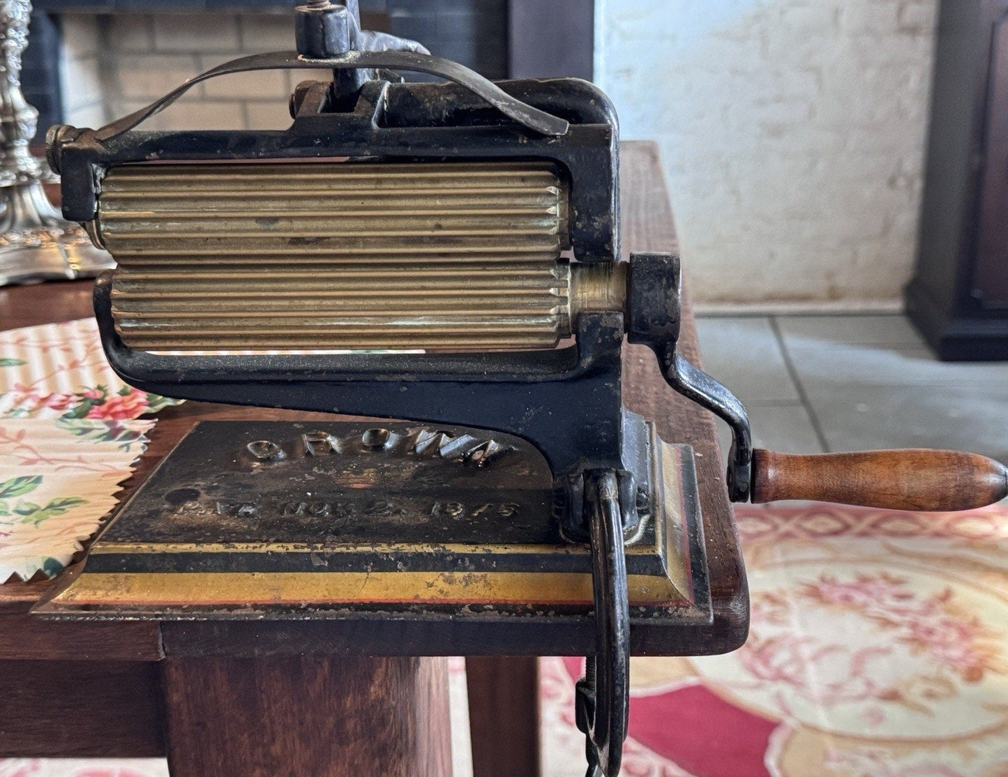 Antique Cast Iron Fabric Pleater Fluter Brass Rollers Patent Nov. 2, 1875