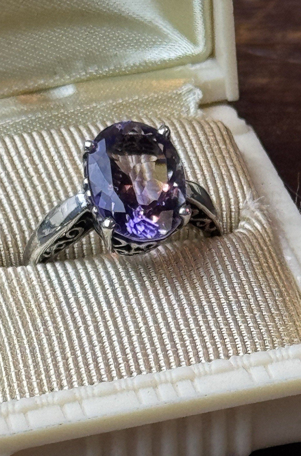 Sterling Silver Ring Purple Amethyst Size 7.5 Signed KABANA Estate Jewelry