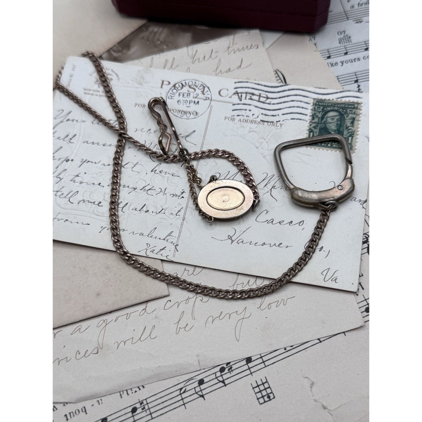 Vintage Rose Goldtone Watch Chain with Roman Centurion Faux Intaglio Pendant
