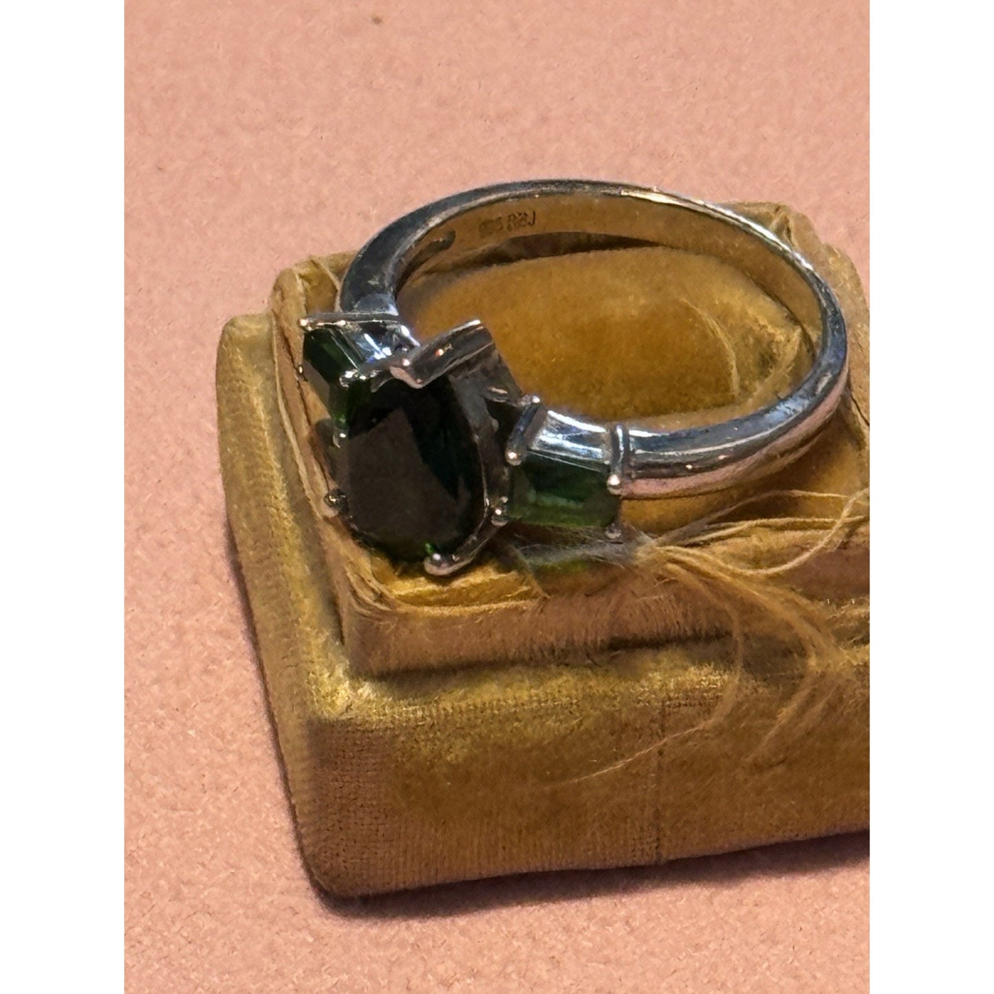 Vintage BBJ Sterling Silver Green Rhinestone Ring – Size 9.75