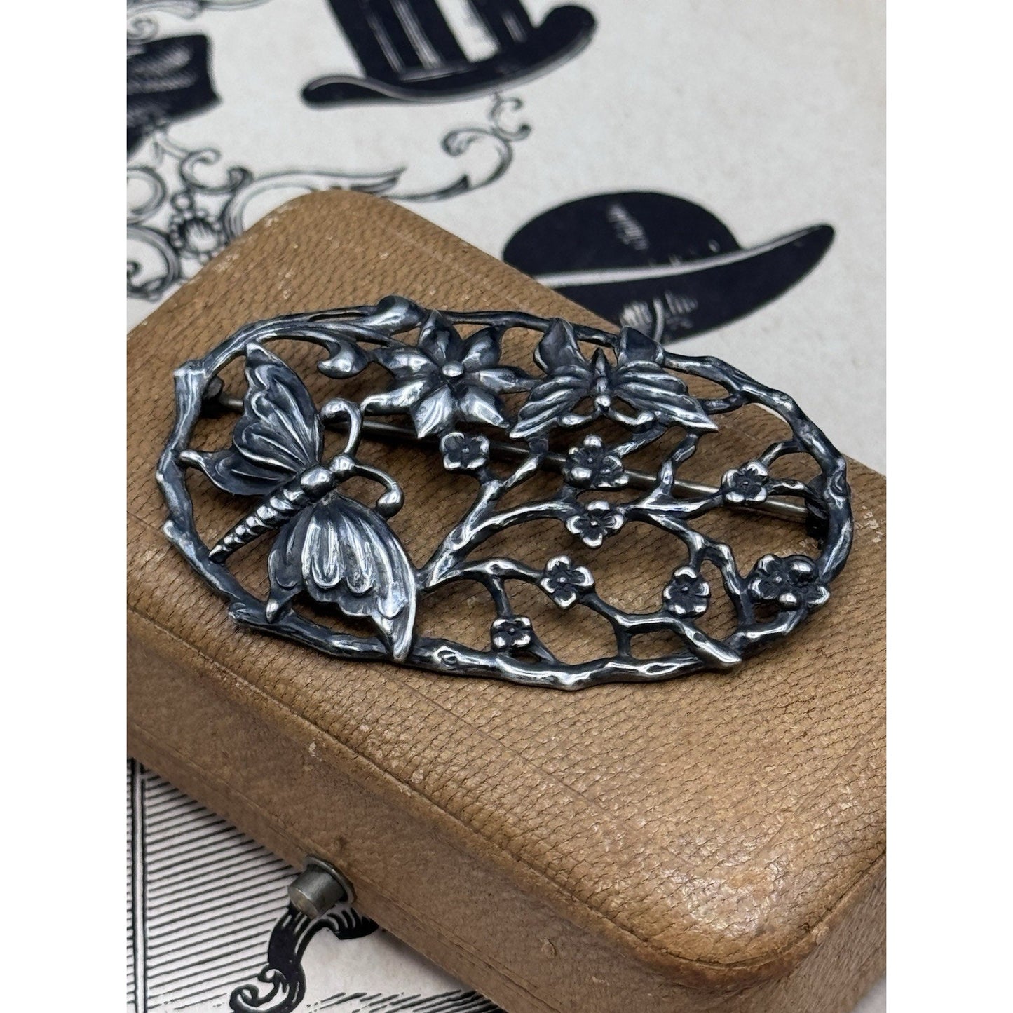 CFO Danecraft Brooch Sterling Butterfly Floral Openwork Signed 2.25”