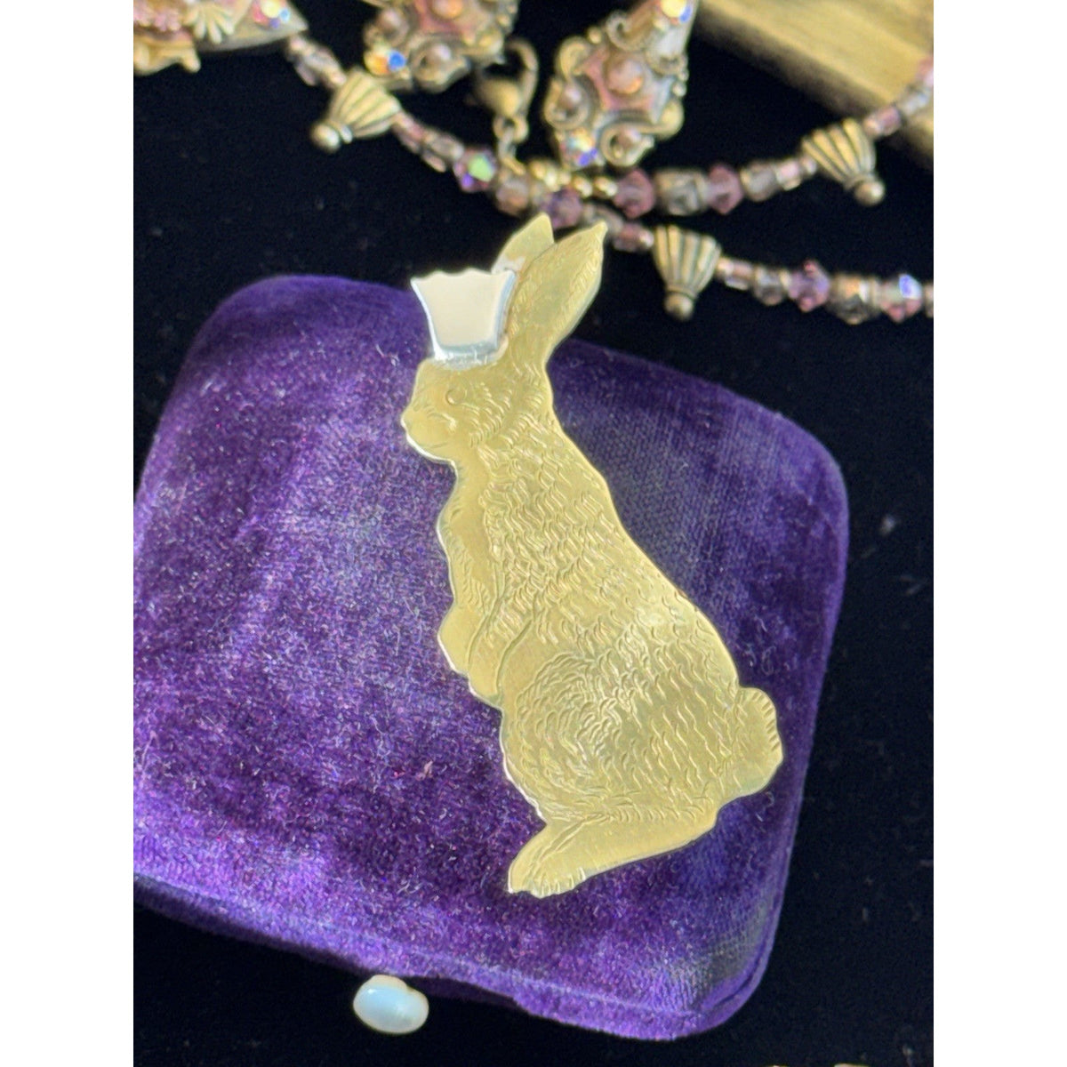 Brass Brooch Bunny Rabbit Silvertone Crown Signed Dated 1978