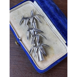 Vintage Sterling Silver Bamboo Brooch 3” Figural Nature Trombone Clasp