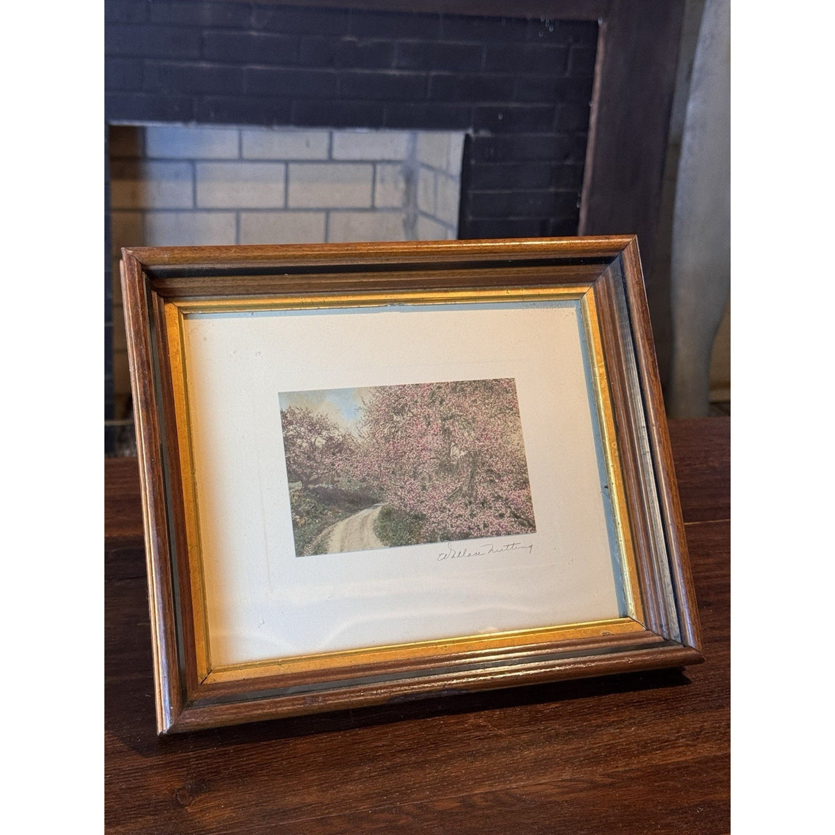 Wallace Nutting Framed Hand Colored Photograph Spring Blossoms Wood Frame 12”