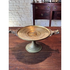 Antique Brass Tazza Compote Classical Medallion Pedestal Dish 14” Handles